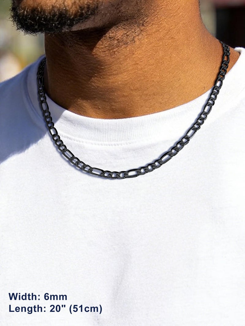 Suplight Figaro Chain for Men Women 6mm 22inch Stainless Steel Figaro Necklace Black Chains for Men Hip Hop Jewelry, Send Gift Box - Image 2